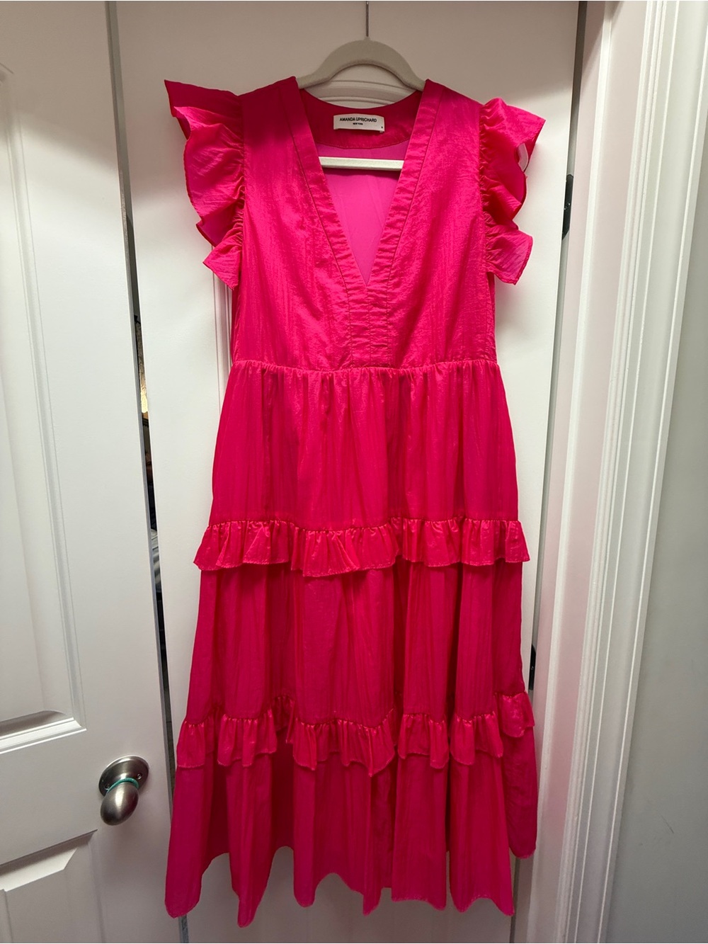 Amanda Uprichard Hot Pink Tiered Ruffle Dress - Medium